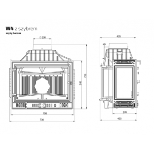 Каминная чугунная вставка Kaw-Met W4PB 14,5 кВт, угловая, для дома, дачи
